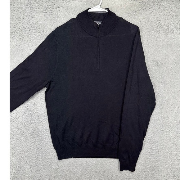 Hickey‎ Freeman Sweater Adult Medium Black Wool Blend Quarter Zip Pullover Mens